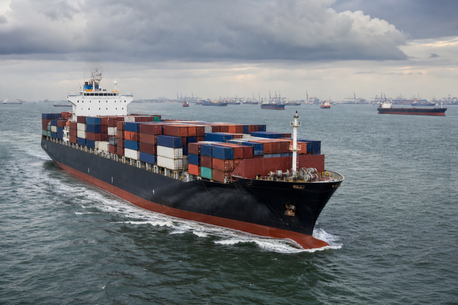 Container Ship Navigating Uncertain Waters at Sea