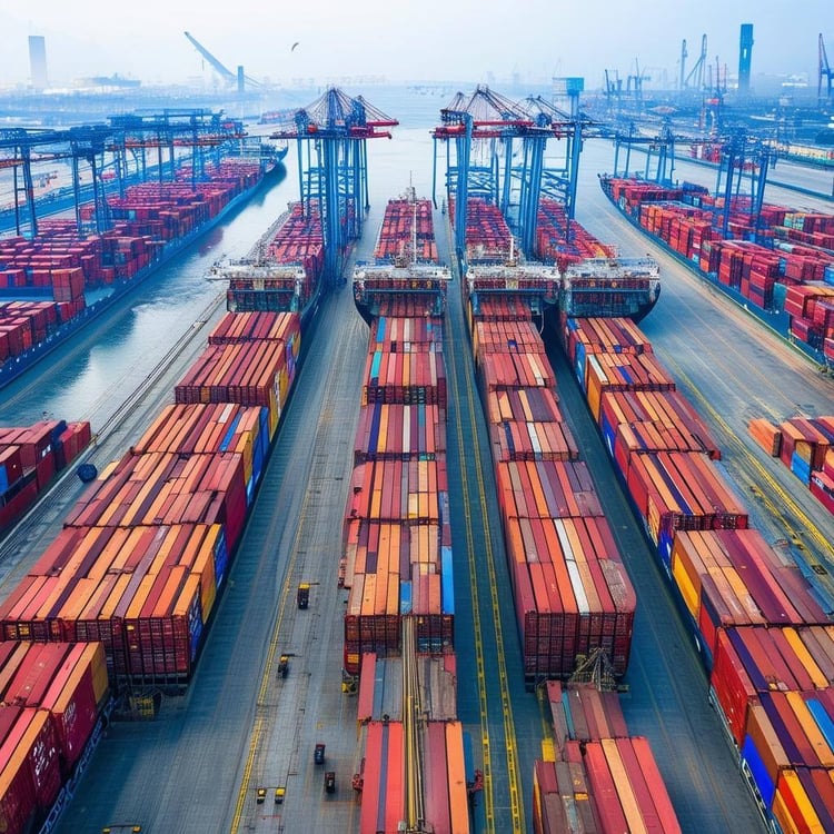 containerships in large port in China or India